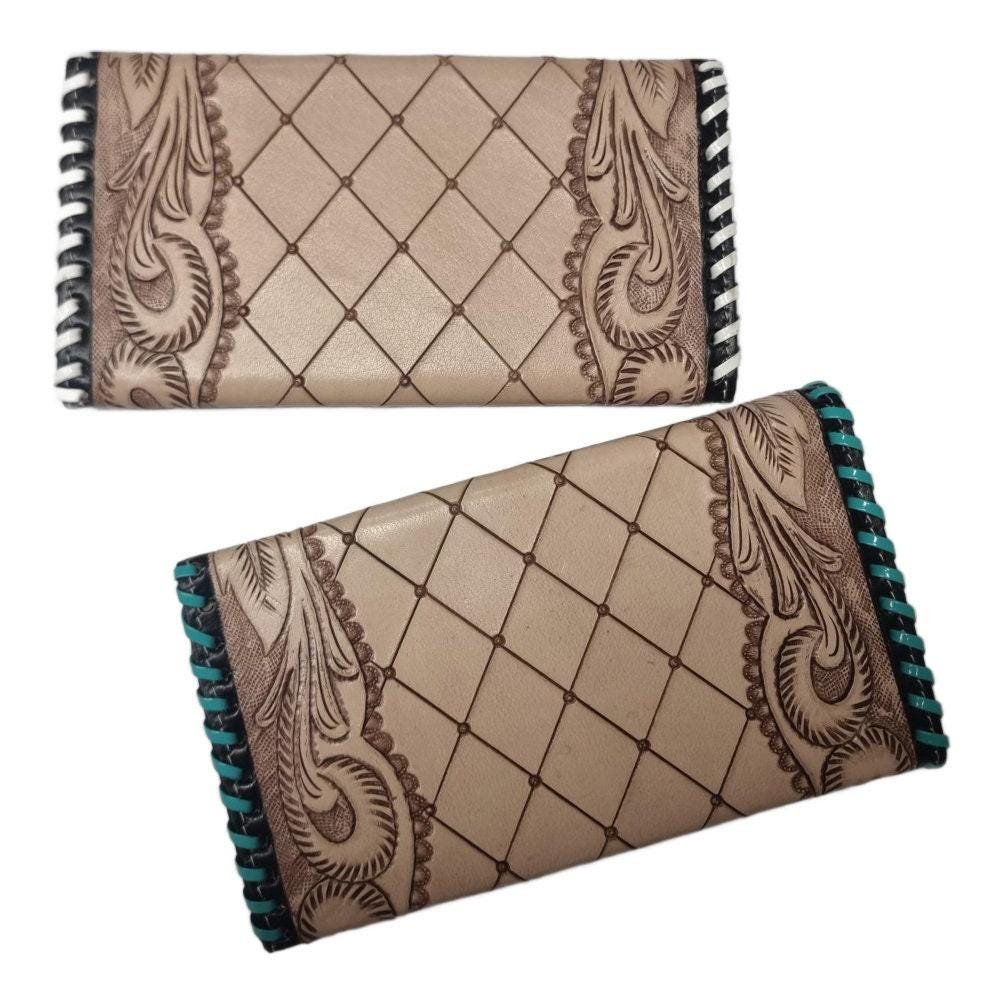 Hand Tooled Leather Wallet: Highland Cow Art, Vintage Western Clutch