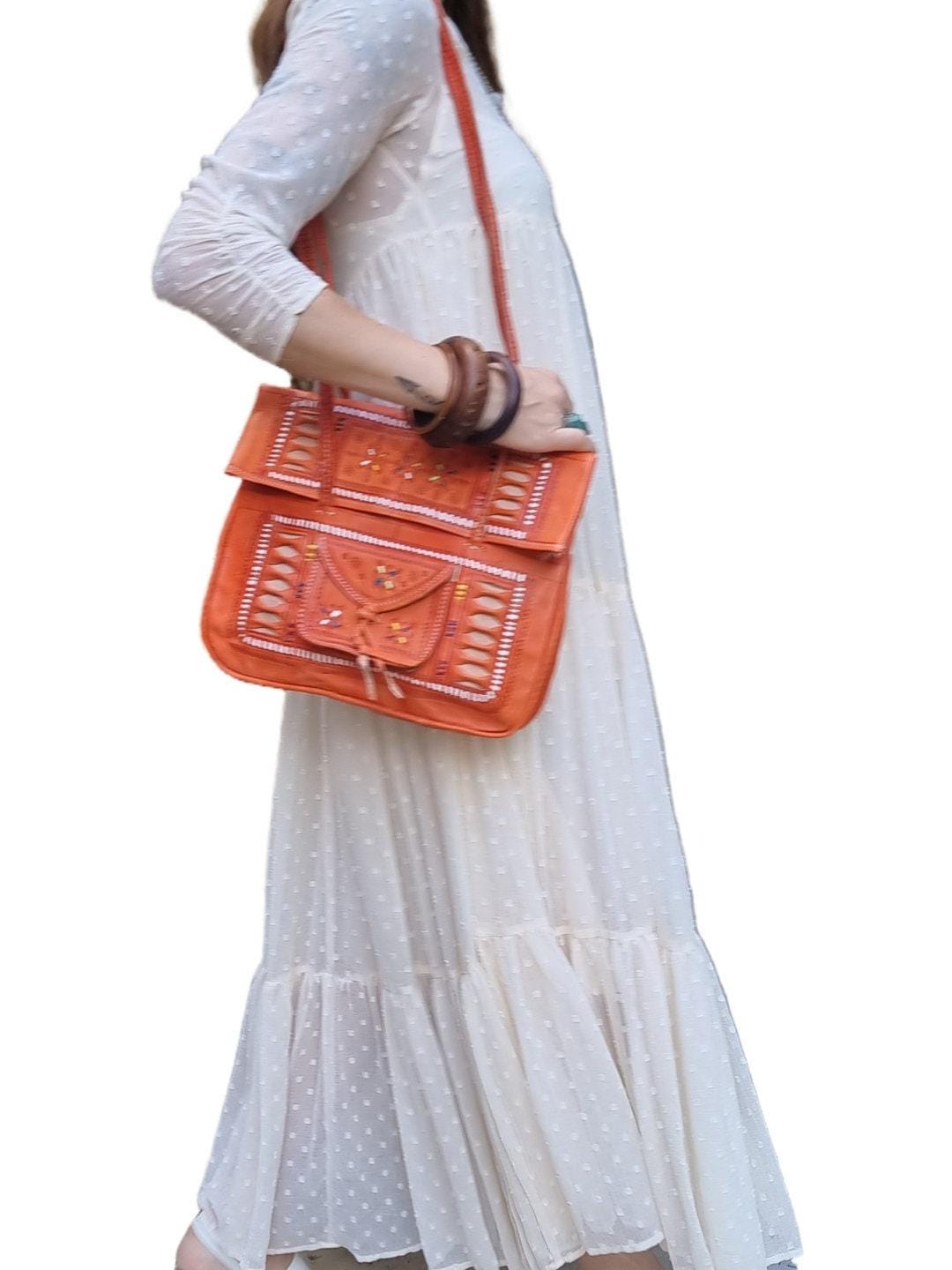 Moroccan Leather Shoulder Bag and Wallet Set: Boho Chic Purse