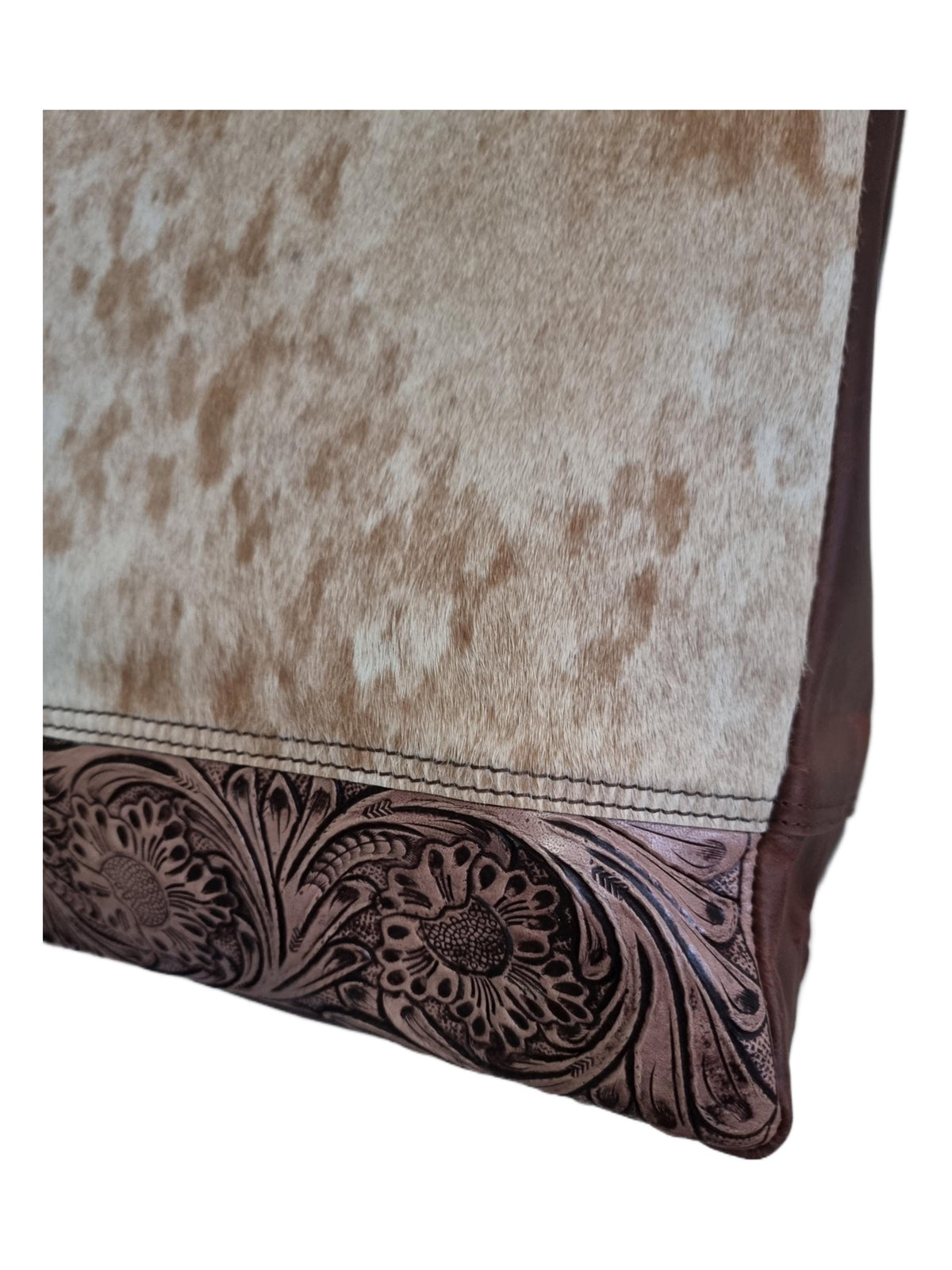 Floral Tooled Leather Cowhide Tote Bag: Western Oversized Shoulder Bag