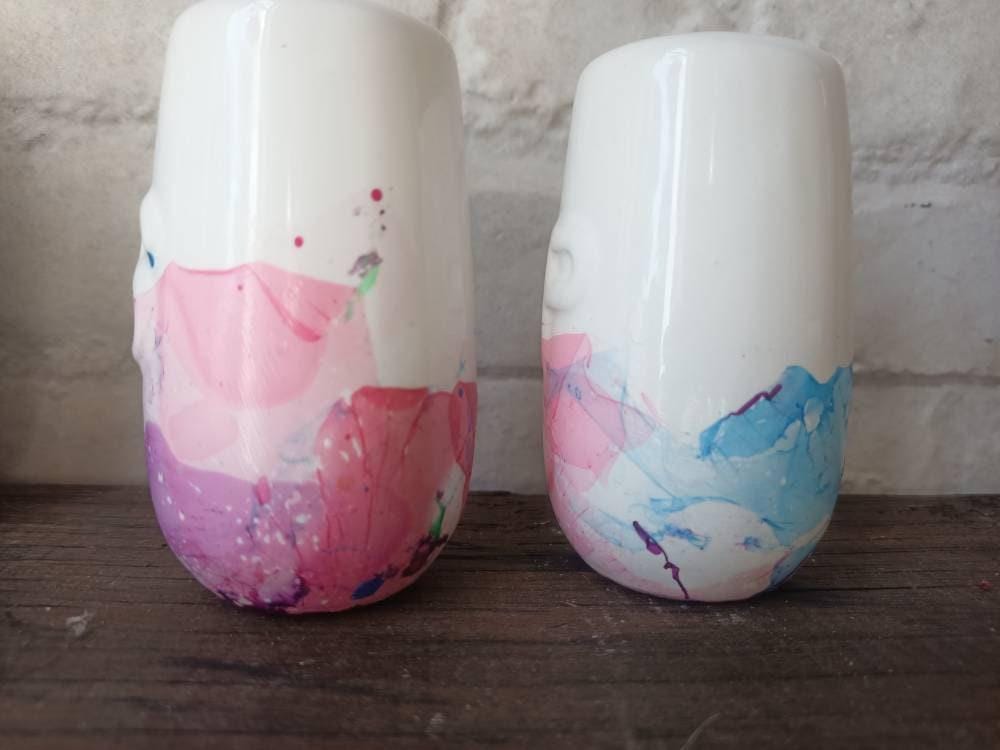 Unique Cotton Candy Salt and Pepper Shakers, Pink Purple Blue Marbled Ceramic Cruet Set, Handmade Kitchen Gift