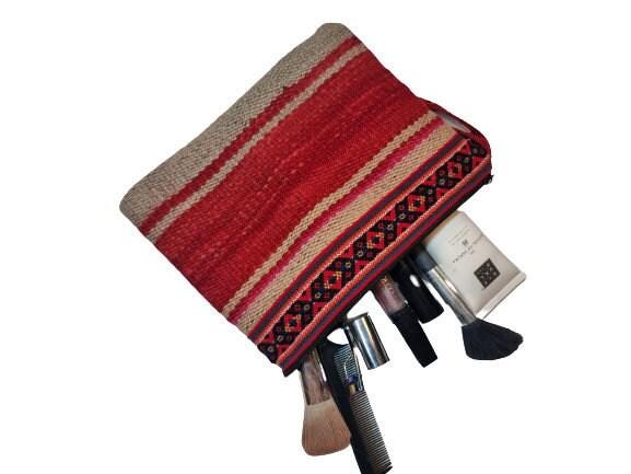 Peruvian Alpaca Wool Toiletry Bag, Handmade Woven Cosmetic Pouch, Colourful Boho Travel Wash Bag