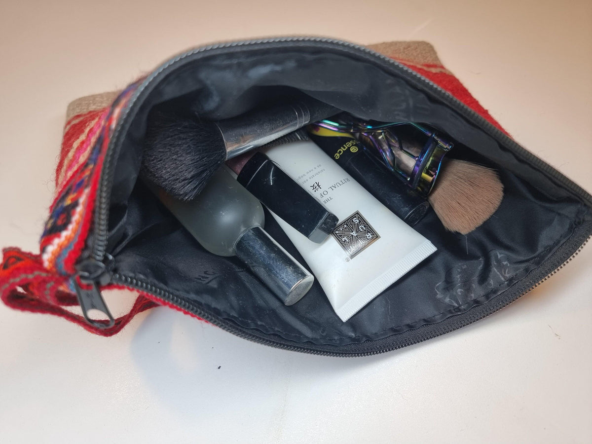 Peruvian Alpaca Wool Toiletry Bag, Handmade Woven Cosmetic Pouch, Colourful Boho Travel Wash Bag