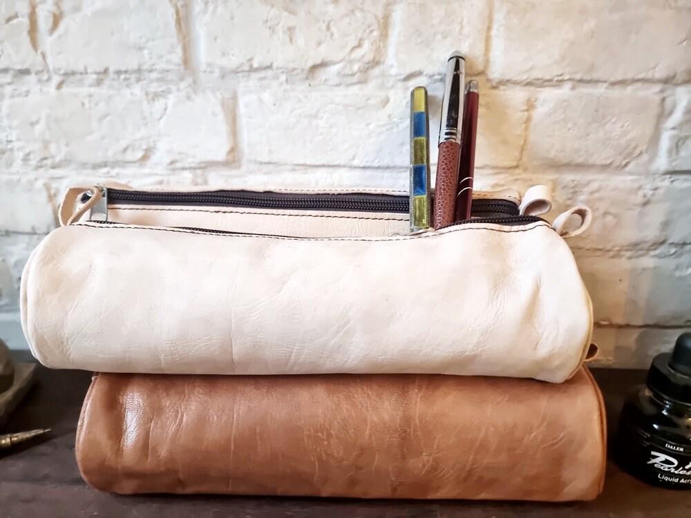Handmade Leather Pencil Case: Minimalist Makeup Bag & Sunglasses Case