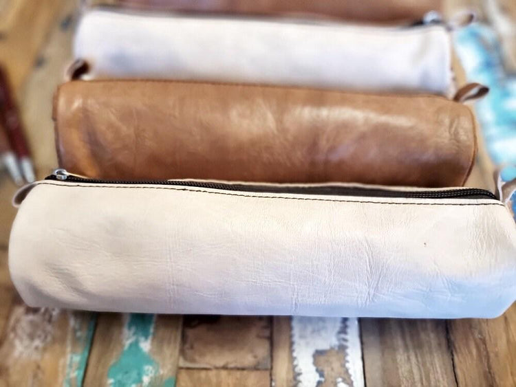 Handmade Leather Pencil Case: Minimalist Makeup Bag & Sunglasses Case