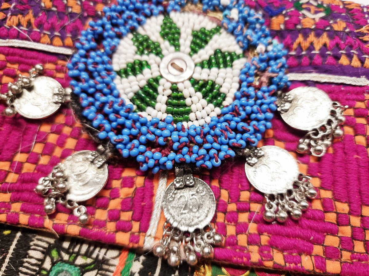 Small Leather Crossbody Bag: Boho Hippie Purse with Tapestry & Tribal Accents
