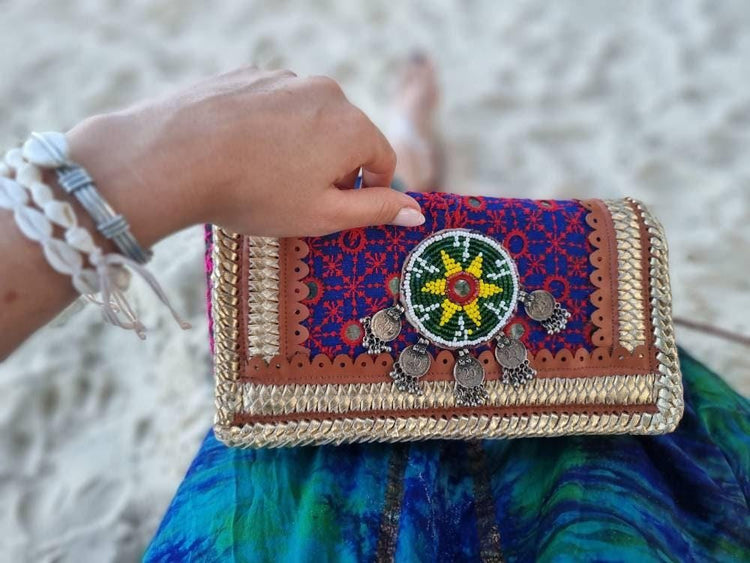 Boho Leather Crossbody Bag: Banjara Tribal Clutch, Hippie Festival Purse