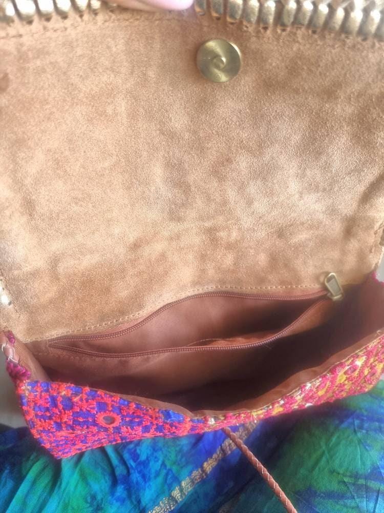 Boho Leather Crossbody Bag: Banjara Tribal Clutch, Hippie Festival Purse