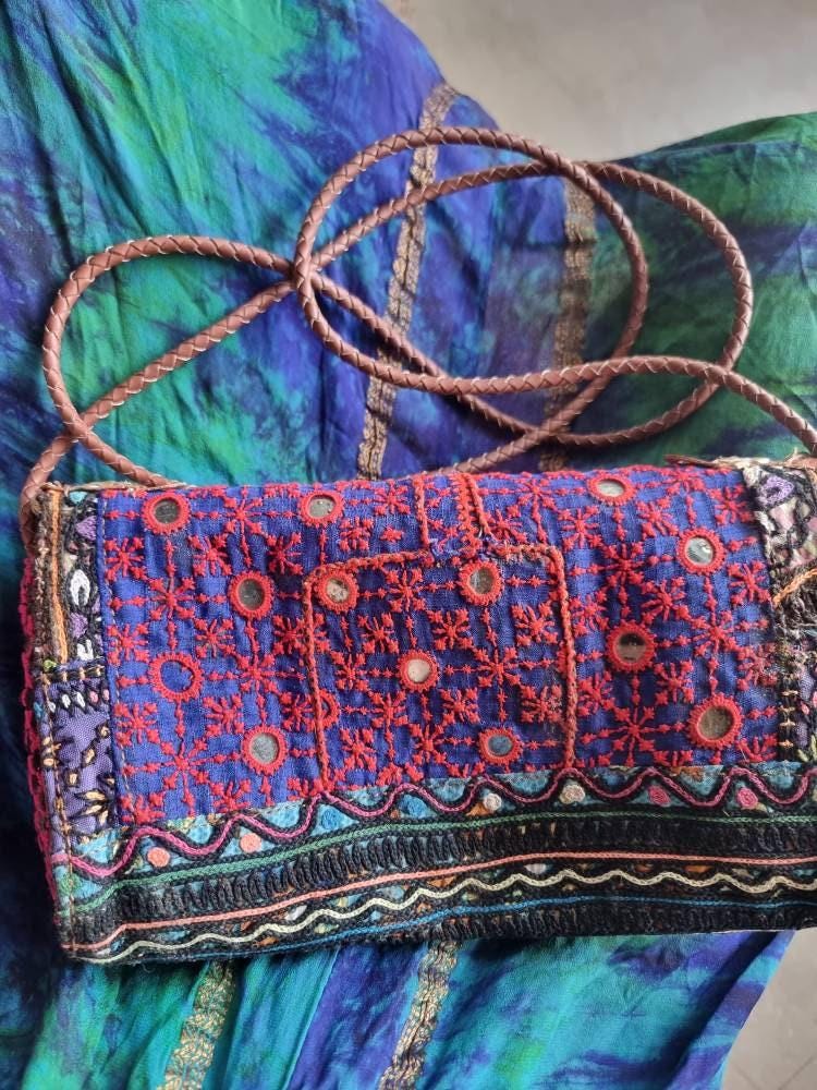 Boho Leather Crossbody Bag: Banjara Tribal Clutch, Hippie Festival Purse