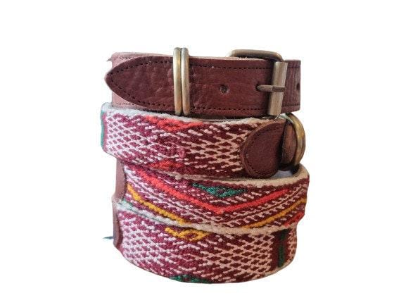 Upcycled Kilim Leather Dog Collar: Bohemian Large Breed Accessory