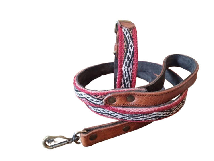 Handmade Leather Dog Collar & Lead Set: Moroccan Kilim, Durable Puppy Gift