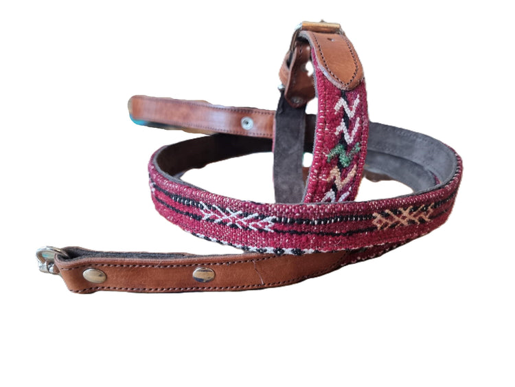 Handmade Moroccan Kilim Dog Collar & Leash Set: Boho Aztec Leather