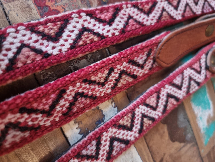 Handmade Leather Dog Collar & Leash Set: Upcycled Moroccan Kilim, Medium Size