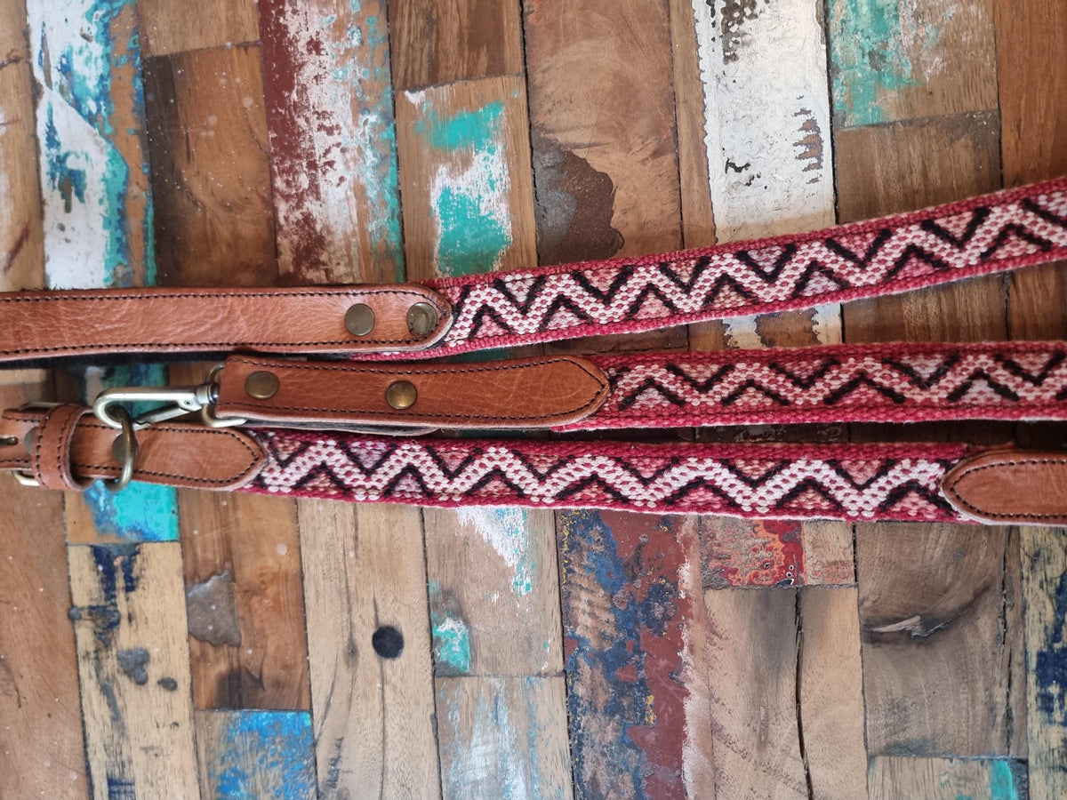 Handmade Leather Dog Collar & Leash Set: Upcycled Moroccan Kilim, Medium Size