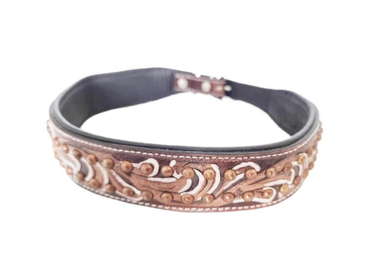 Hand-Tooled Leather Dog Collar: Boho Floral Design, Large Breed
