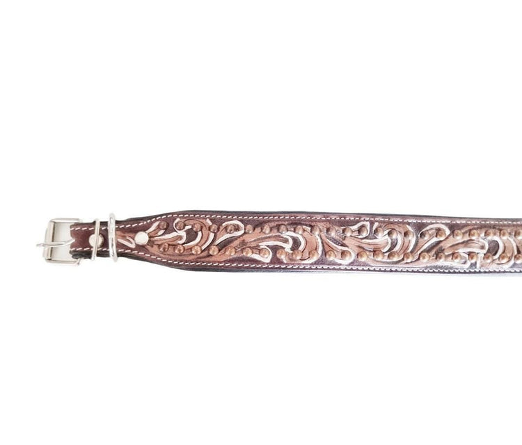 Hand-Tooled Leather Dog Collar: Boho Floral Design, Large Breed
