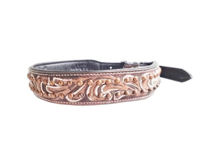 Hand-Tooled Leather Dog Collar: Boho Floral Design, Large Breed