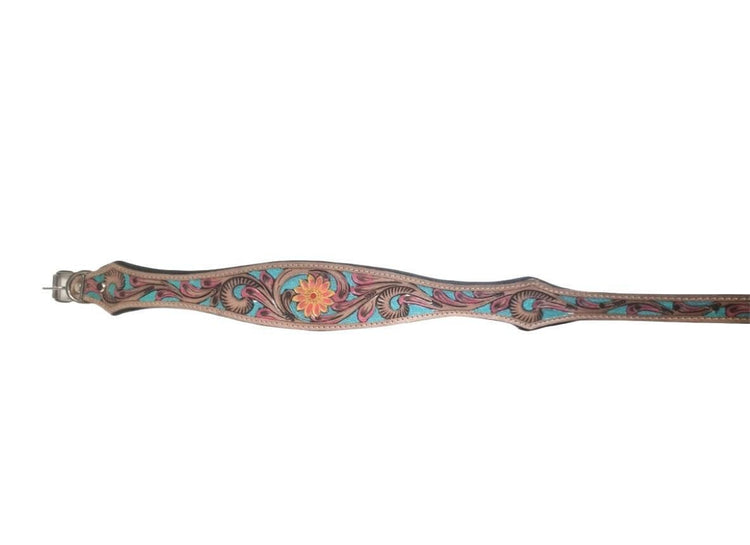 Hand Tooled Leather Dog Collar: Sunflower Boho Western Style