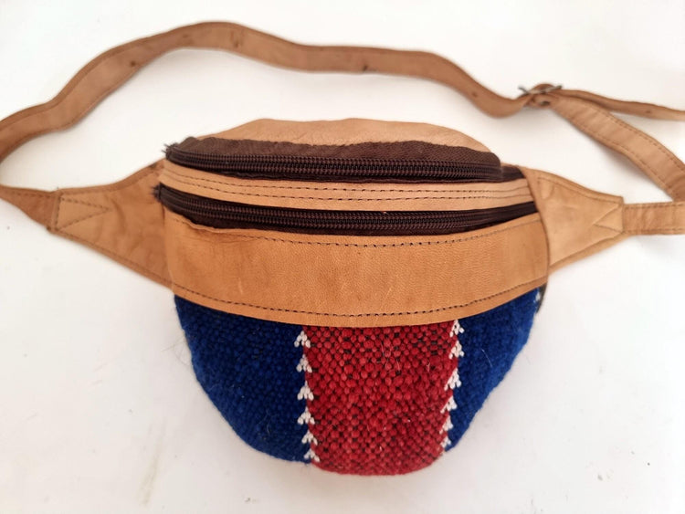 Unique leather bum bag with upcycled kilim carpet - stylish fanny pack for adventures