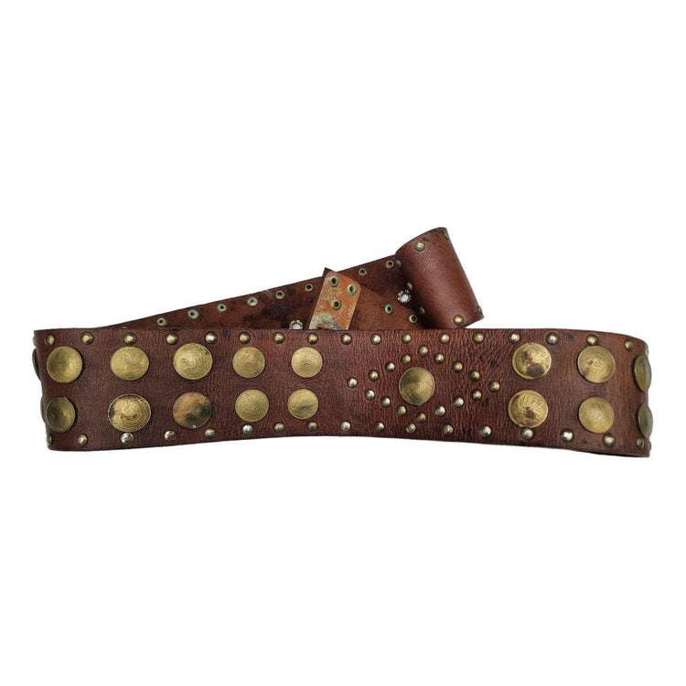 Boho Wide Leather Waist Belt: Upcycled Coins, Moroccan Design