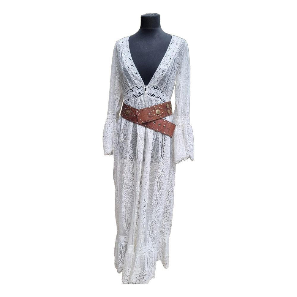 Boho Wide Leather Waist Belt: Upcycled Coins, Moroccan Design