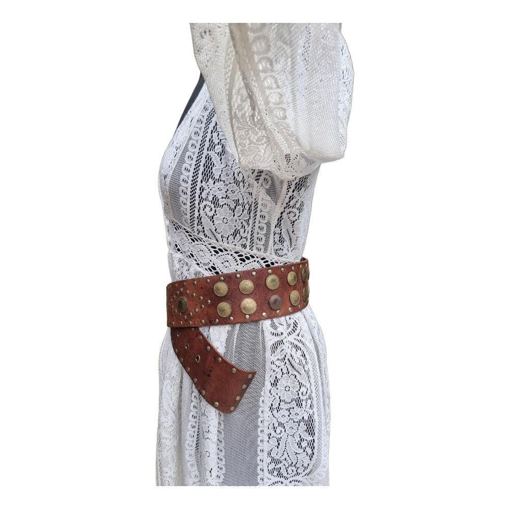 Boho Wide Leather Waist Belt: Upcycled Coins, Moroccan Design