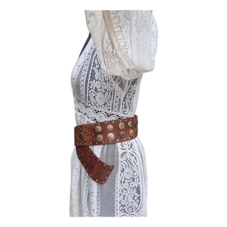Boho Wide Leather Waist Belt: Upcycled Coins, Moroccan Design