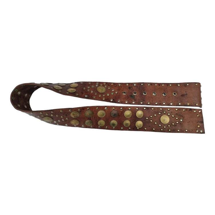 Boho Wide Leather Waist Belt: Upcycled Coins, Moroccan Design