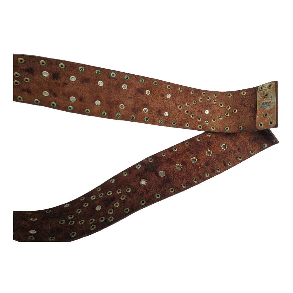 Boho Wide Leather Waist Belt: Upcycled Coins, Moroccan Design