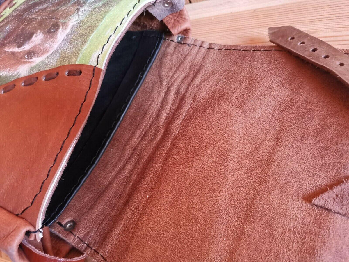 Vintage Butterfly Leather Bag, Dog Lover Handbag, Upcycled Patchwork Purse, Boho Crossbody Bag, 70s Style Leather Bag, Nature Gift