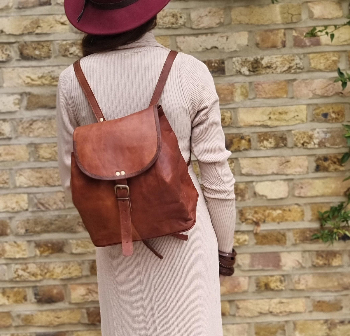 Leather Backpack, Foldable Travel Rucksack, Unisex Boho Backpack, Minimalist Leather Daypack, Lightweight City Bag, New Parent Gift