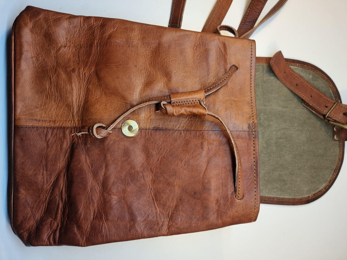Leather Backpack, Foldable Travel Rucksack, Unisex Boho Backpack, Minimalist Leather Daypack, Lightweight City Bag, New Parent Gift