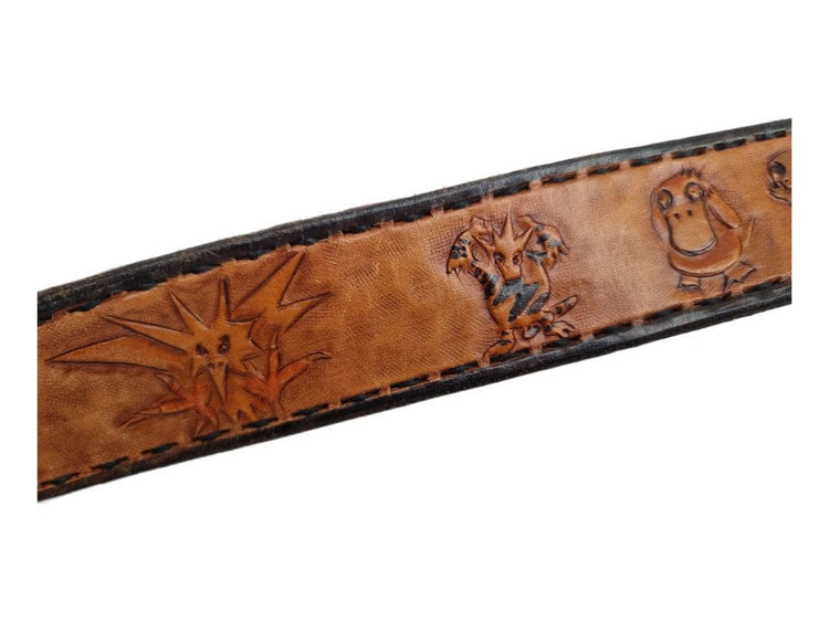 Unique pokémon leather belt, pikachu cosplay accessories, tooled leather belt, unisex slim leather belt for women and men, pokémon gift