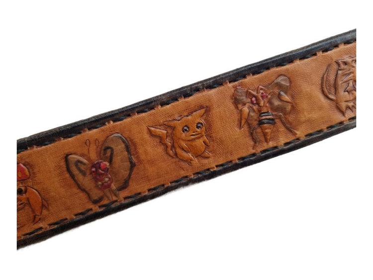 Unique pokémon leather belt, pikachu cosplay accessories, tooled leather belt, unisex slim leather belt for women and men, pokémon gift