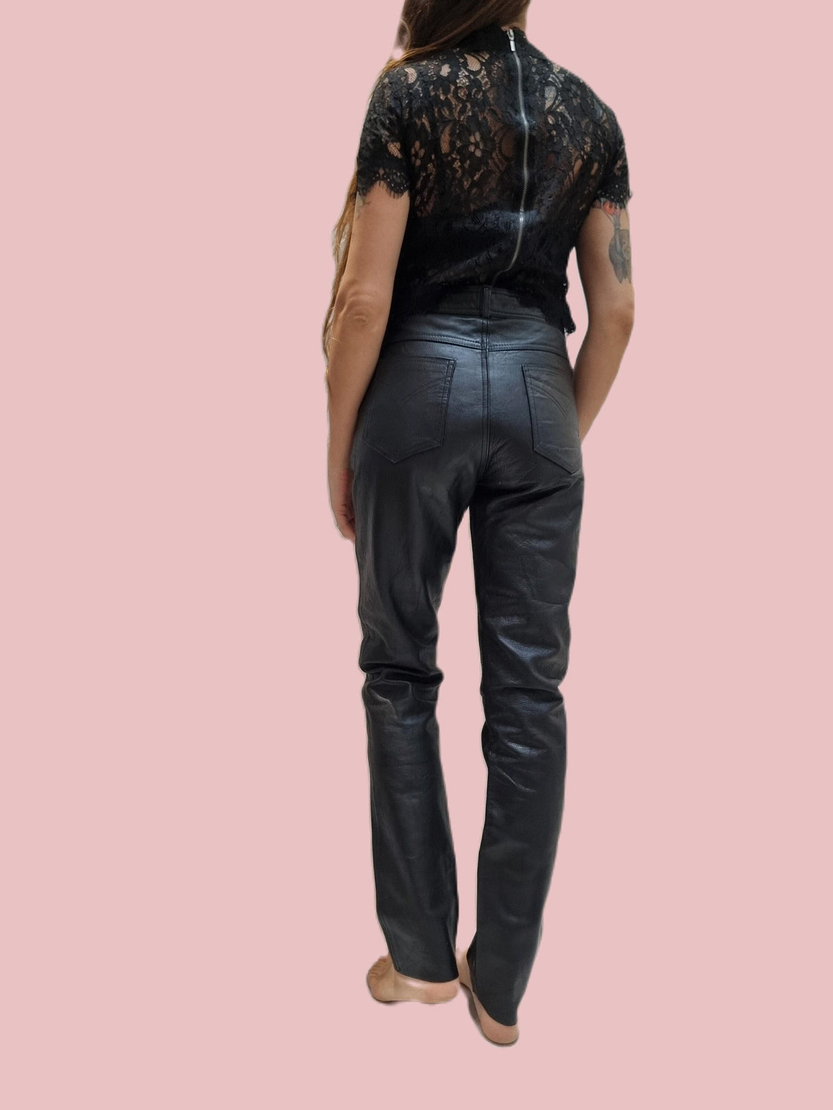 Vintage Black Leather Biker Trousers: 80s Motorcycle Pants XS