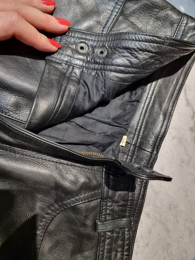 Vintage Black Leather Biker Trousers: 80s Motorcycle Pants XS