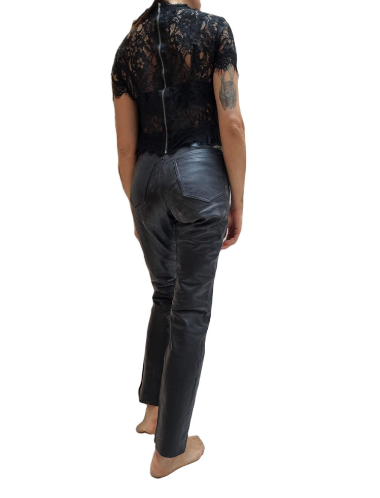 Vintage Black Leather Trousers, Womens Biker Leather Pants, Steampunk Trousers, Rock Festival Clothing, Genuine Leather XS S