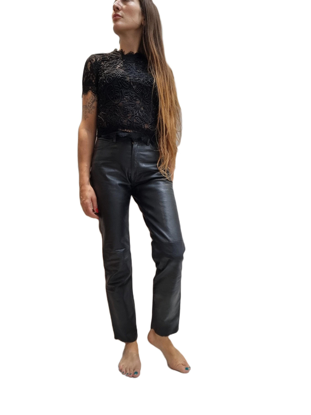 Vintage Black Leather Trousers, Womens Biker Leather Pants, Steampunk Trousers, Rock Festival Clothing, Genuine Leather XS S