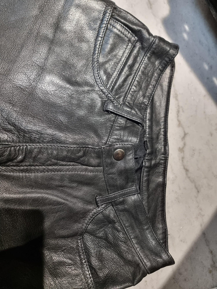 Vintage Black Leather Trousers, Womens Biker Leather Pants, Steampunk Trousers, Rock Festival Clothing, Genuine Leather XS S