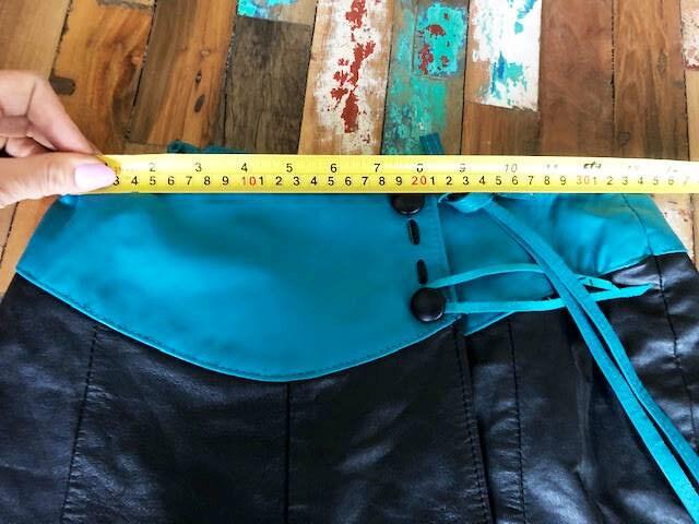 Vintage Leather Fringe Skirt Black Blue Genuine Leather Steampunk Skirt Boho Festival Biker Skirt Size S