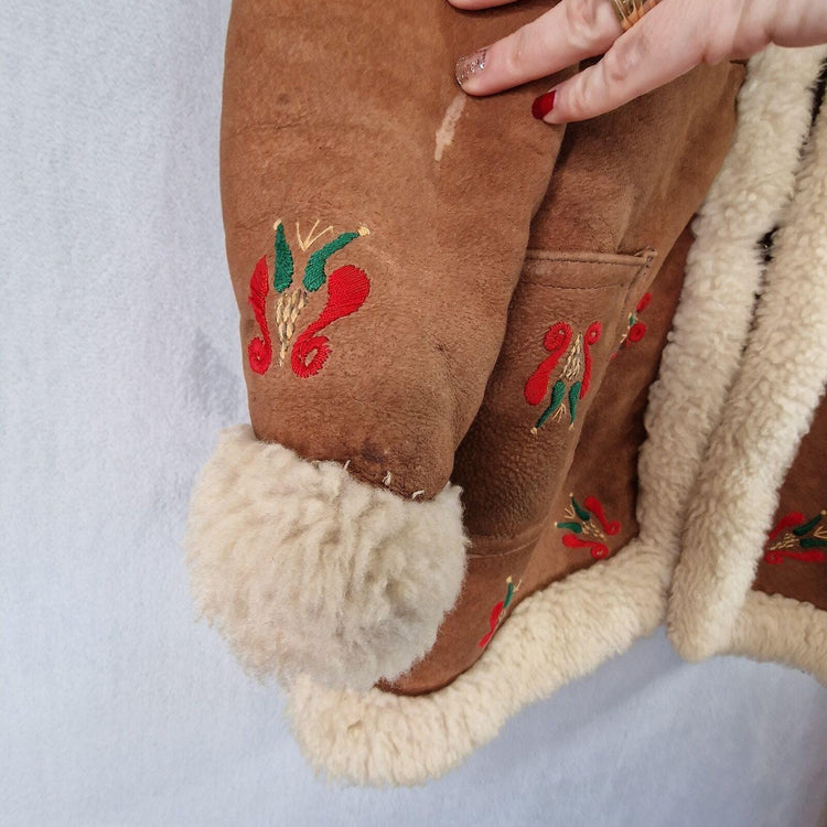 Embroidered Lambskin Afghan Coat: Vintage 70s Shearling Jacket