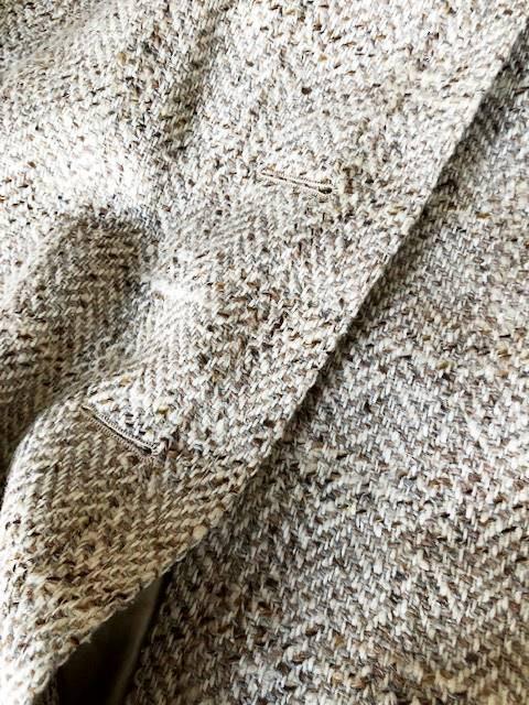 Vintage 50s Tweed Wool Coat: Houndstooth Herringbone Beige - Size S