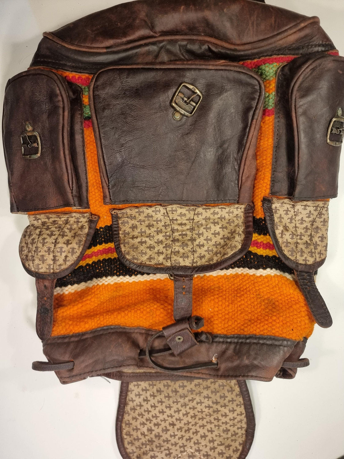 Vintage Moroccan Kilim Backpack, Leather Berber Rucksack, Boho Hippie Festival Bag, Upcycled Carpet Backpack, Large Womens Travel Bag