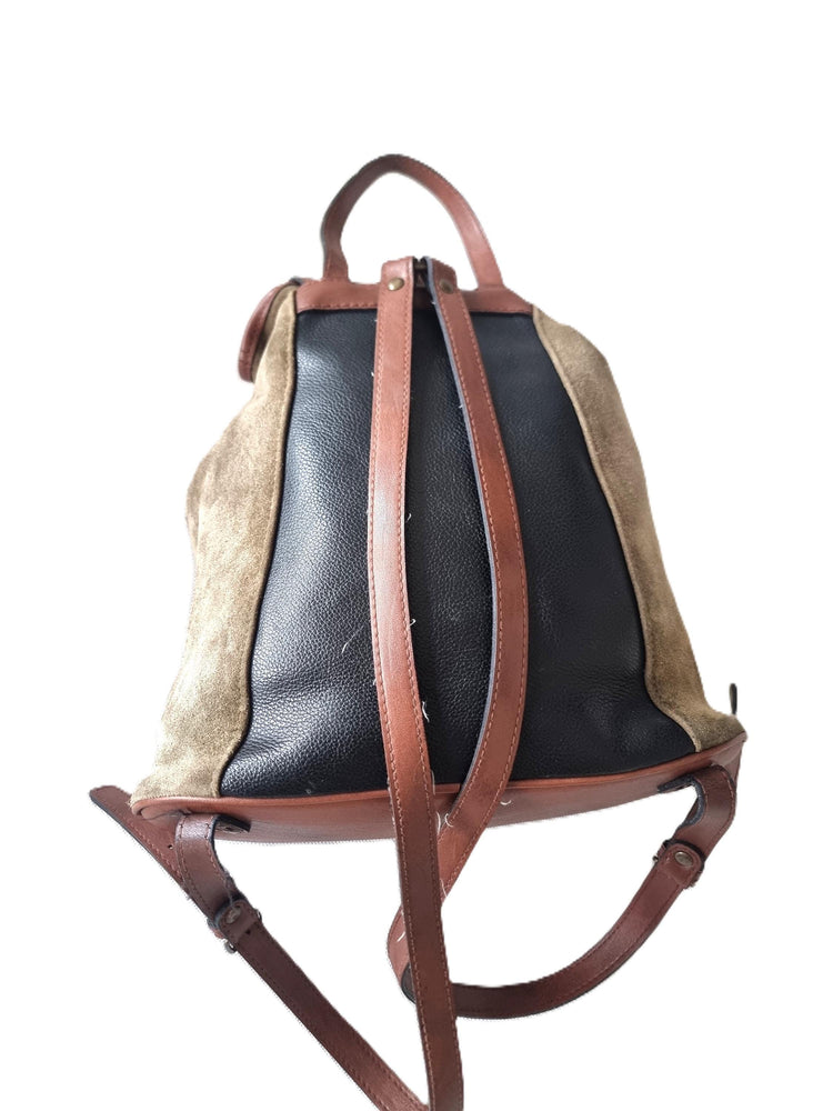 1970s Leather Suede Backpack: Small Vintage Drawstring Rucksack