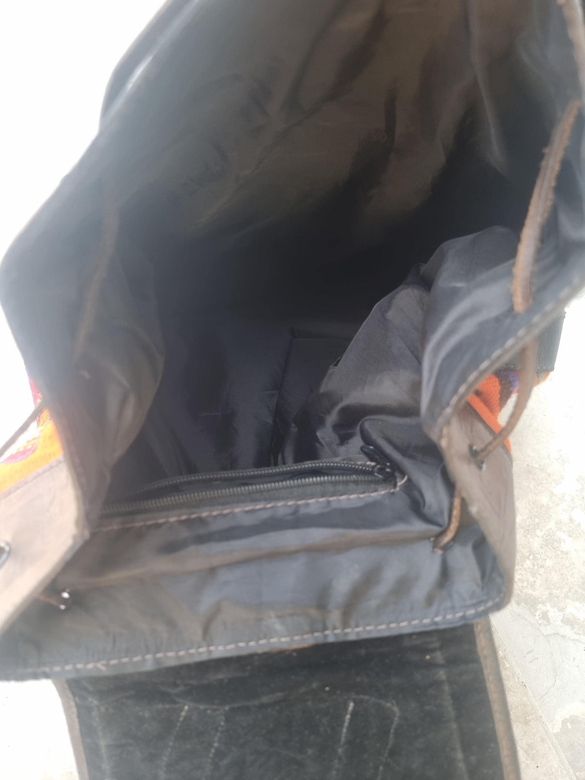 Peruvian Leather & Aguayo Kilim Backpack: Vintage Andean Tapestry Rucksack