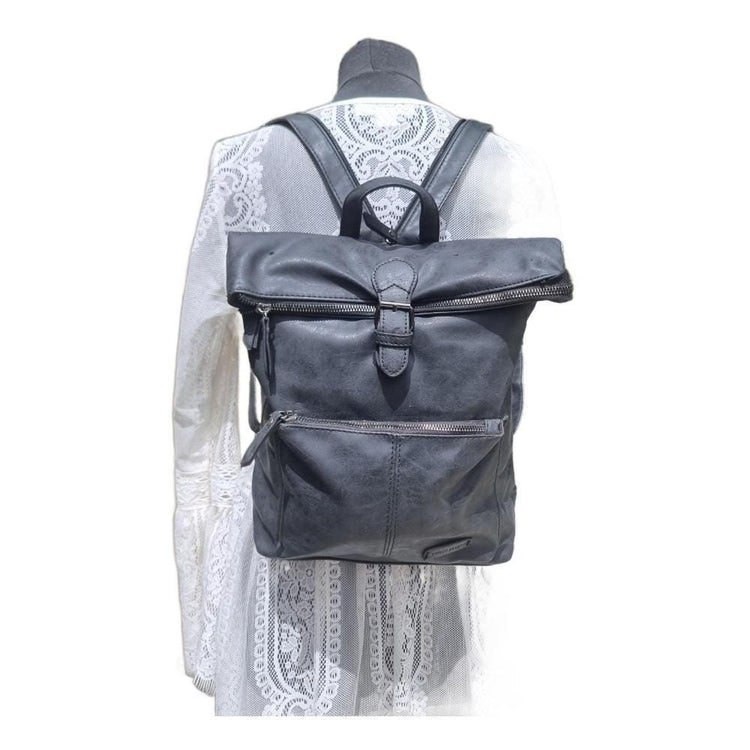 Black faux leather y2k backpack | convertible vegan rucksack handbag | minimalist travel bag for women