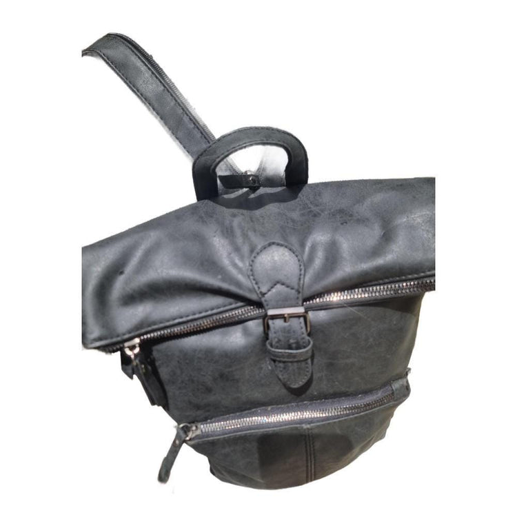 Black faux leather y2k backpack | convertible vegan rucksack handbag | minimalist travel bag for women