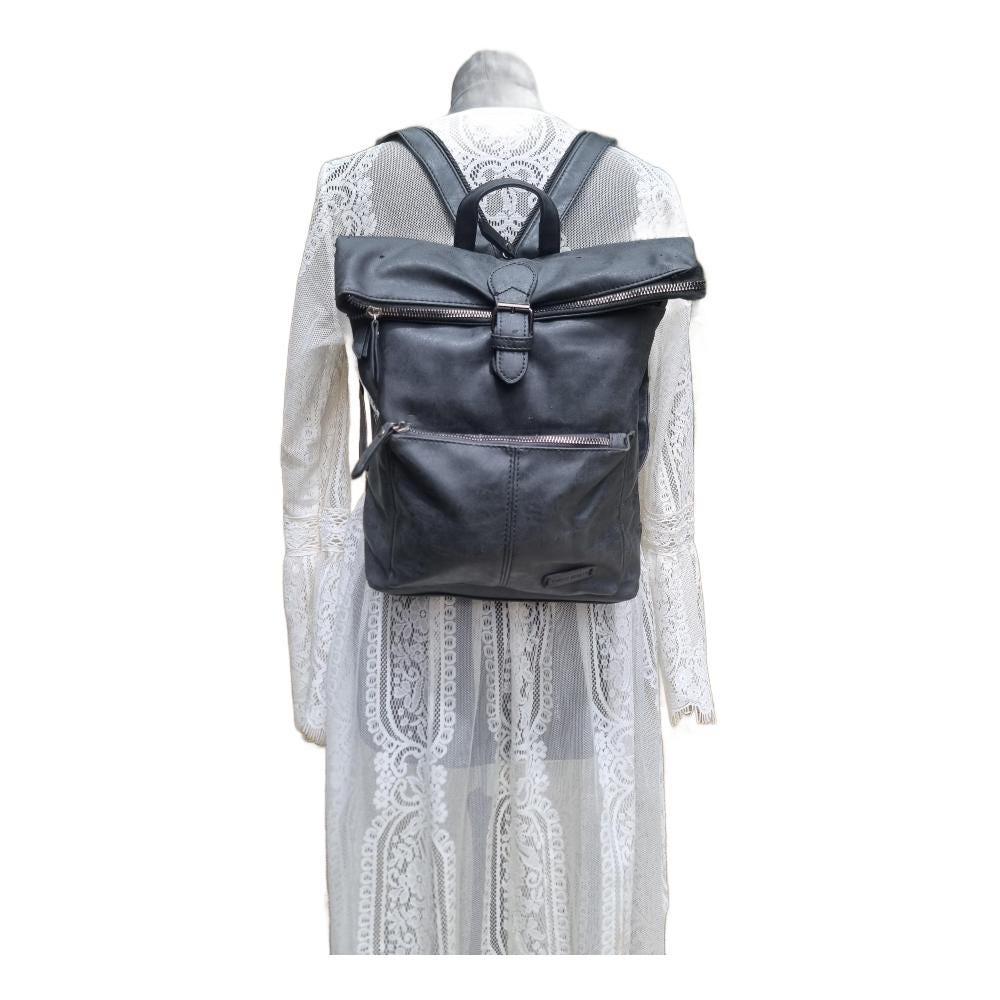 Black faux leather y2k backpack | convertible vegan rucksack handbag | minimalist travel bag for women