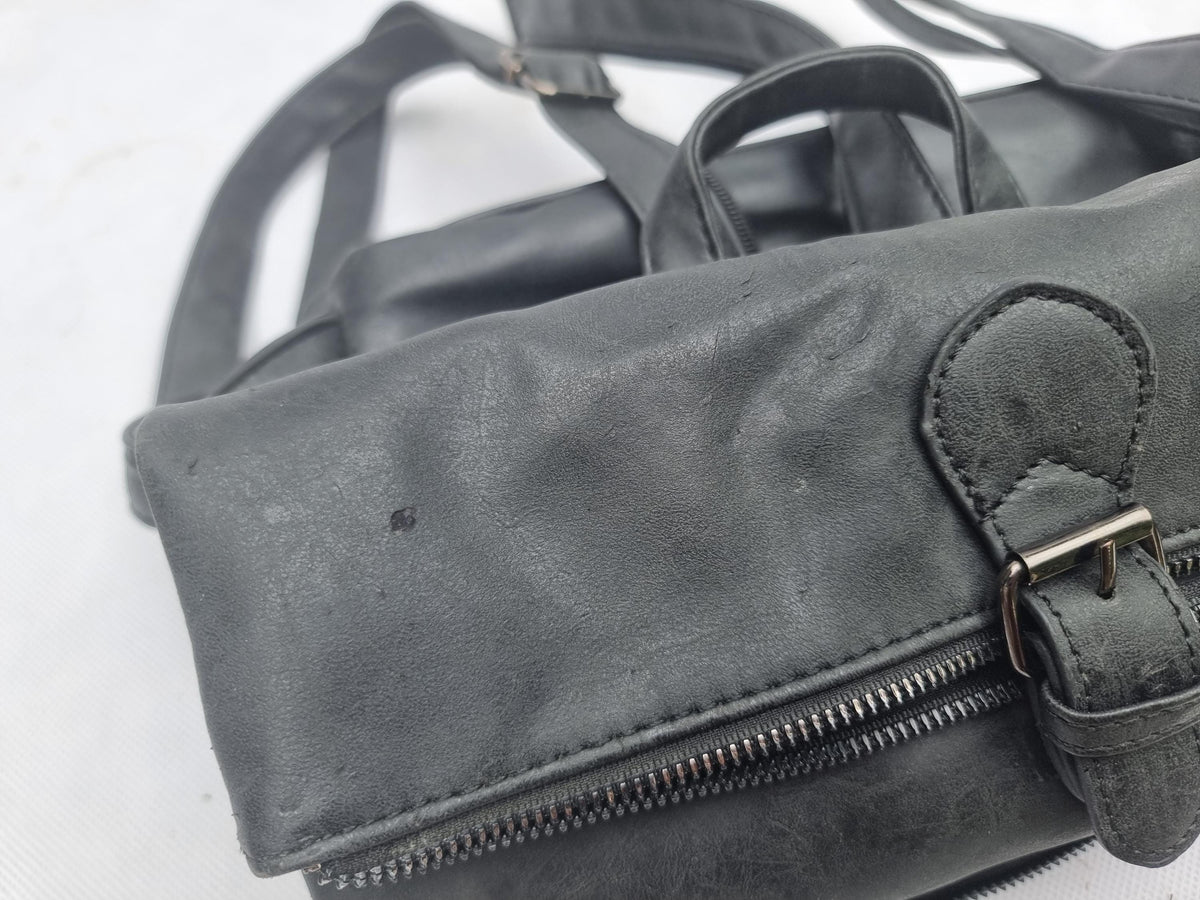 Black faux leather y2k backpack | convertible vegan rucksack handbag | minimalist travel bag for women