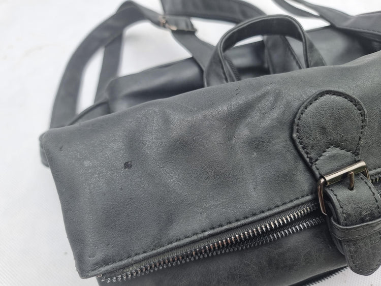 Black faux leather y2k backpack | convertible vegan rucksack handbag | minimalist travel bag for women