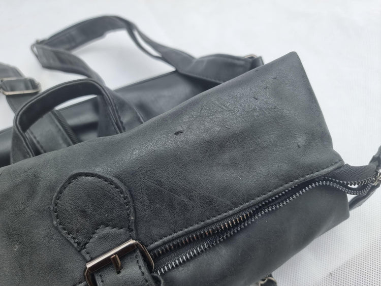 Black faux leather y2k backpack | convertible vegan rucksack handbag | minimalist travel bag for women